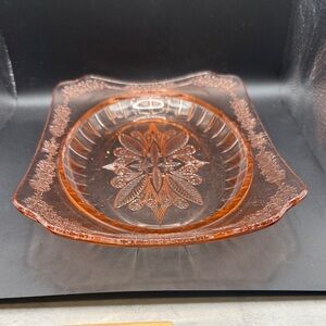Vintage Pink Glass Serving Plate. Jeannette Adam Pattern